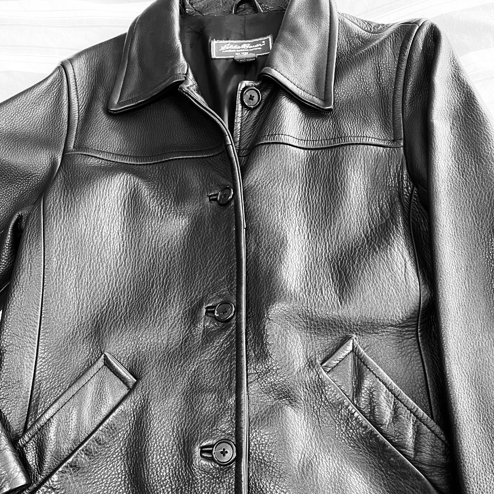 Eddie Bauer Black Leather Jacket, Size Small